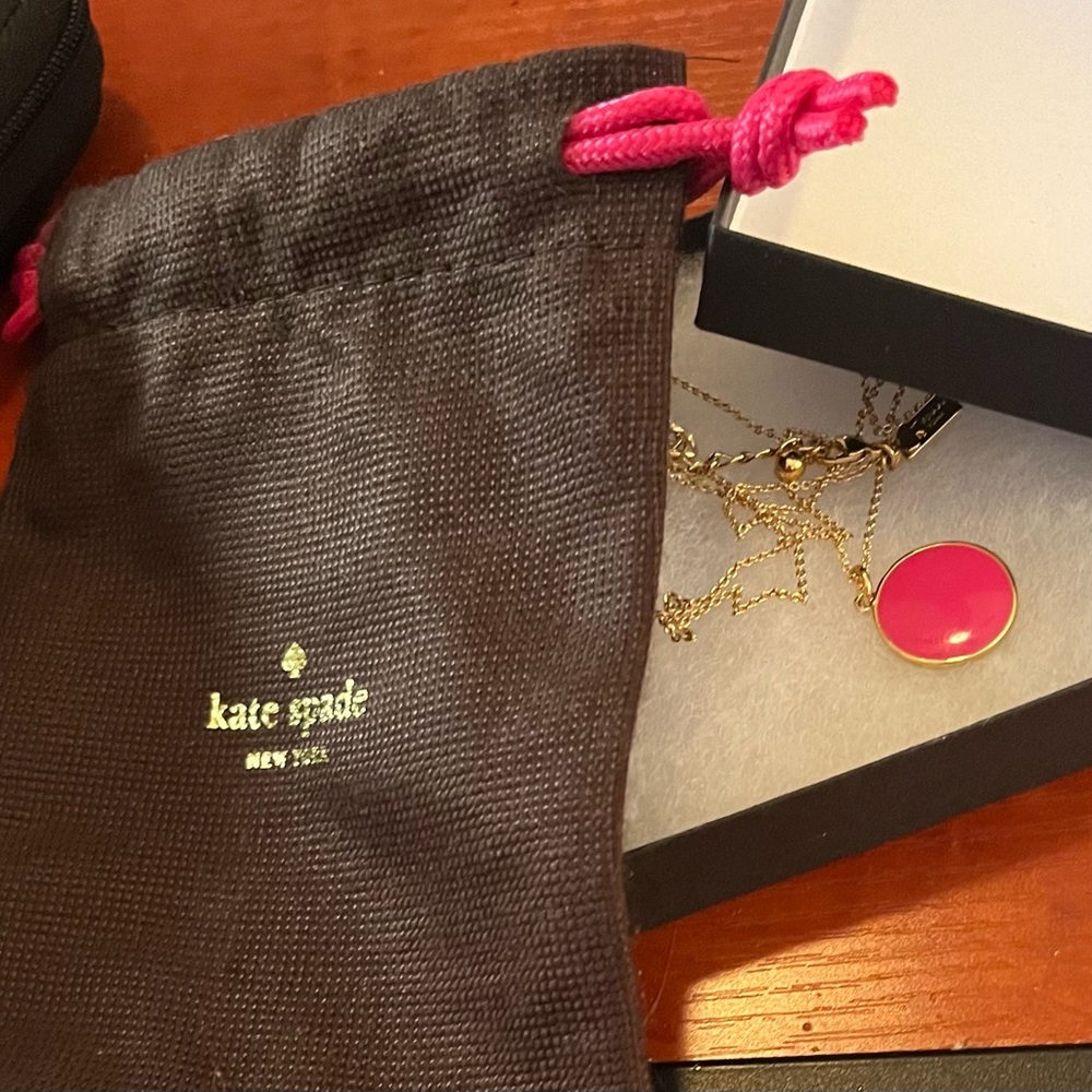 Rare Kate Spade “Think Pink” fuchsia and gold necklace.